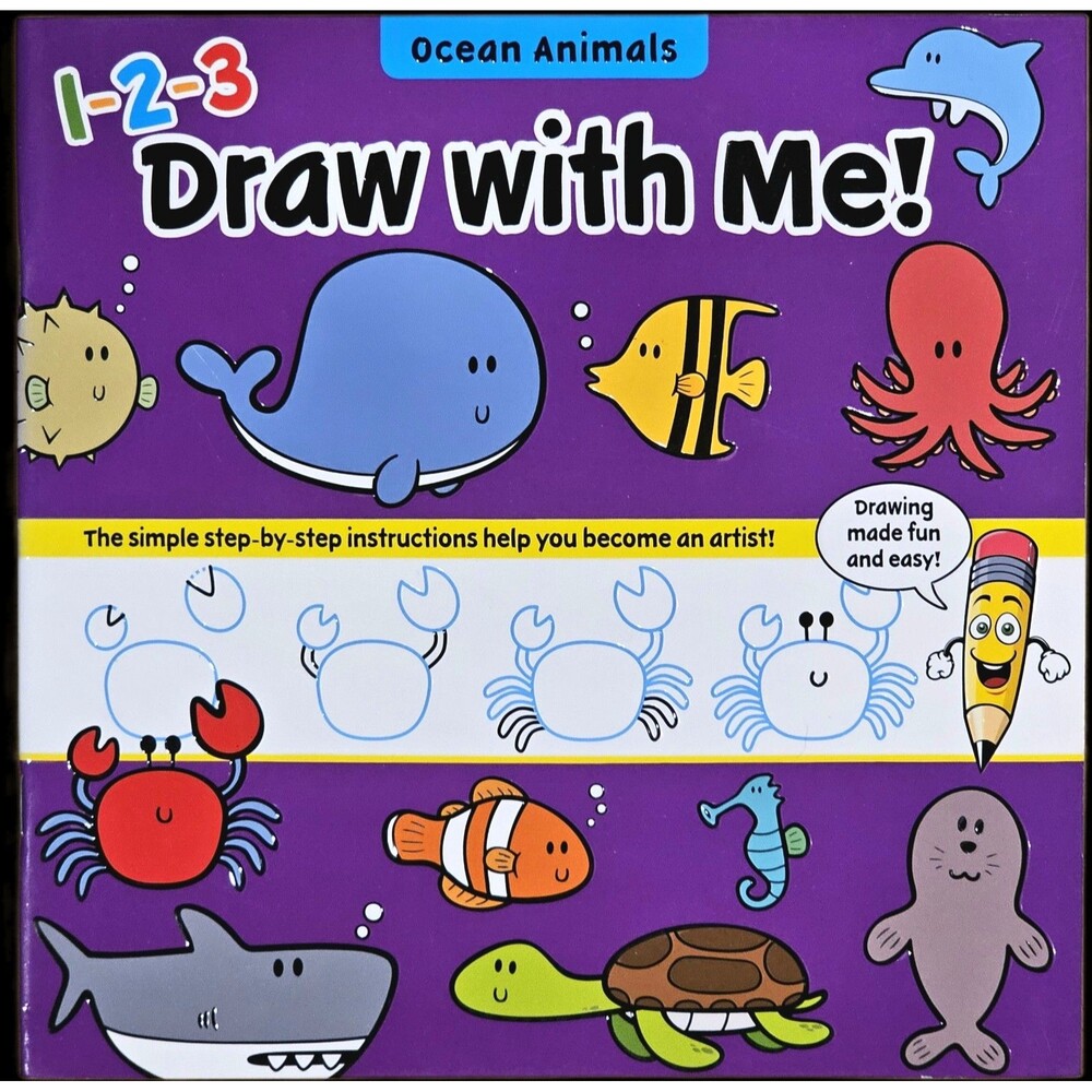 1-2-3 Draw with Me Ocean Animals Paperback Book 2018 NEW Drawing Made Fun